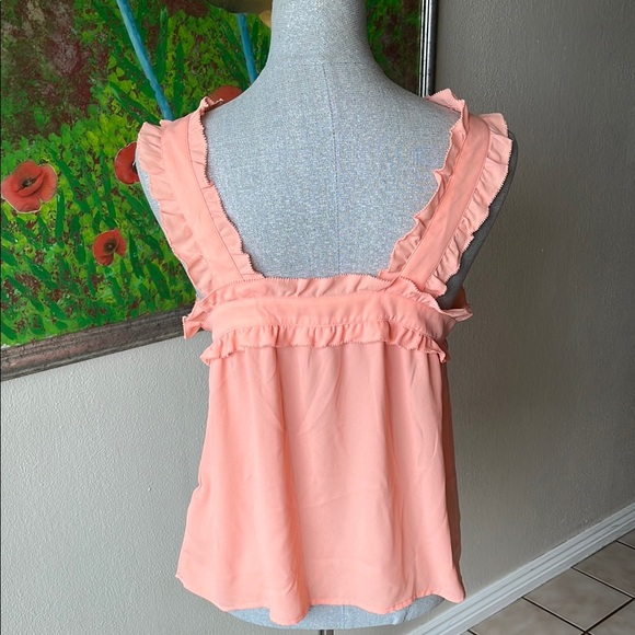 J Crew Pink Ruffled Cross-Back Top - Picture 3 of 5